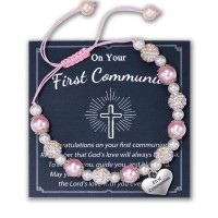 First Communion Gifts for Girls, First 1st Holy Communion Gifts for Girls Catholic Communion Jewelry Bracelets for Girls HC002-Pink-B