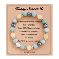 16 Birthday Gifts for Girls, Natural Stone Heart Bracelets for Daughter Granddaughter Niece Friend Sister HA006-Birth-16-GreenYellow
