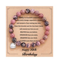 30 Birthday Gifts for Women, Natural Stone Heart Bracelets for Mom Auntie Wife Friend Sister HA006-Birth-30-RedBean