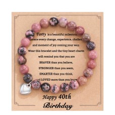 40 Birthday Gifts for Women, Natural Stone Heart Bracelets for Mom Auntie Wife Friend Sister HA006-Birth-40-RedBean