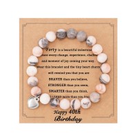40 Birthday Gifts for Women, Natural Stone Heart Bracelets for Mom Auntie Wife Friend Sister HA006-Birth-40-Pink