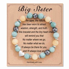 HGDEER Natural Stone Sister Bracelet, Sister Meaningful Gifts for Women Girls with Gift Message Card HA001-Big-GreenYellow