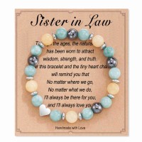 HGDEER Natural Stone Sister Bracelet, Sister Meaningful Gifts for Women Girls with Gift Message Card HA001-In Law-GreenYellow