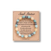 HGDEER Natural Stone Sister Bracelet, Sister Meaningful Gifts for Women Girls with Gift Message Card HA001-Soul-GreenYellow