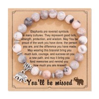 Farewell Gifts, Natural Stone Lucky Elephant Bracelets Goodbye Retirement Gifts for Women Men-H0002-Pink