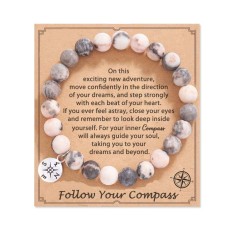 Inspirational Gifts, Natural Stone Compass Bracelets Retirement Farewell Goodbye Present for Women Men-H0004-Follow-Pink