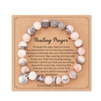 Inspirational Stress Relief Gifts, Natural Stone Amethyst Healing Bracelet for Women Teen GirlsH0005-Healing-Pink