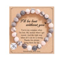 Compass Romantic Meaningful Gifts, Natural Stone Bracelet Birthday Anniversary Present for Girlfriend Wife Boyfriend HusbandH0006-Lost-Pink