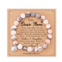 Natural Stone Heart Bracelet Christmas Birthday Gifts for Mom / Bonus Mom / Mother in Law / Boyfriends MomH0013-Mom-Dau-Pink