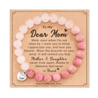 Natural Stone Heart Bracelet Christmas Birthday Gifts for Mom / Bonus Mom / Mother in Law / Boyfriends MomH0013-Mom-Dau-Redbean-C