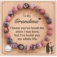 Grandma Nana Gifts, Natural Stone Heart Bracelets Christmas Birthday Gifts for WomenH0020-Grandma-Readbean