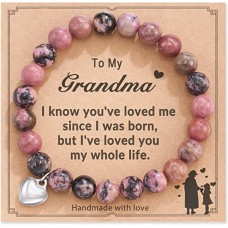 Grandma Nana Gifts, Natural Stone Heart Bracelets Christmas Birthday Gifts for WomenH0020-Grandma-Readbean