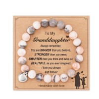 Natural Stone Sweet Heart Bracelet for Daughter / Granddaughter / Bonus Daughter / Daughter in LawH0021-Granddaughter-Pink