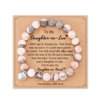 Natural Stone Sweet Heart Bracelet for Daughter / Granddaughter / Bonus Daughter / Daughter in LawH0024-Daughter-law-Pink
