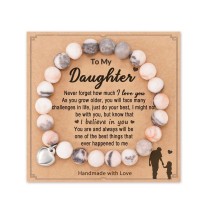Natural Stone Sweet Heart Bracelet for Daughter / Granddaughter / Bonus Daughter / Daughter in LawH0028-Daughter-Dad-Pink