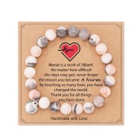 Gifts for Nurse, Natural Stone Heart Bracelets for WomenH0030-Nurse-Pink