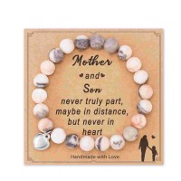 Natural Stone Heart Bracelet Christmas Birthday Gifts for Mom / Bonus Mom / Mother in Law / Boyfriends MomH0031-Mom-Son-Pink