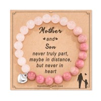 Natural Stone Heart Bracelet Christmas Birthday Gifts for Mom / Bonus Mom / Mother in Law / Boyfriends MomH0031-Mom-Son-Readbean-C