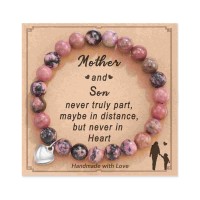 Natural Stone Heart Bracelet Christmas Birthday Gifts for Mom / Bonus Mom / Mother in Law / Boyfriends MomH0031-Mom-Son-Redbean