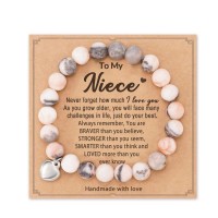Natural Stone Sweet Heart Bracelet for Daughter / Granddaughter / Bonus Daughter / Daughter in LawH0035-Niece-Pink