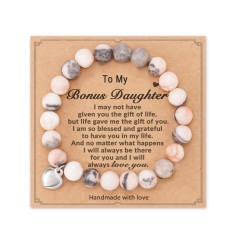 Natural Stone Sweet Heart Bracelet for Daughter / Granddaughter / Bonus Daughter / Daughter in Law-H0018-Bonus-Daughter-Pink