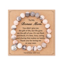 Natural Stone Heart Bracelet Christmas Birthday Gifts for Mom / Bonus Mom / Mother in Law / Boyfriends Mom-H0017-Bonus-Mom-Pink