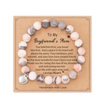 Natural Stone Heart Bracelet Christmas Birthday Gifts for Mom / Bonus Mom / Mother in Law / Boyfriends Mom-H0025-Boyfriend-Mom-Pink
