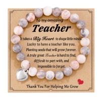 Teacher Appreciation Gifts for Women Natural Stone Heart Bracelets Birthday Teacher's Day Gifts for Teachers with Gift Message CardHC010-Heart-Pink