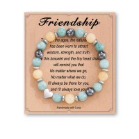Natural Stone Friendship Bracelet, Meaningful Gifts for Women Girls with Gift Message Card HA002-Friendship-GreenYellow