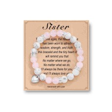 Sister Bracelet, Sister Gifts for Sister Her Teen Girls from Sisters Birthday Mothers Day Christmas - HA001-Sister-PinkWhite